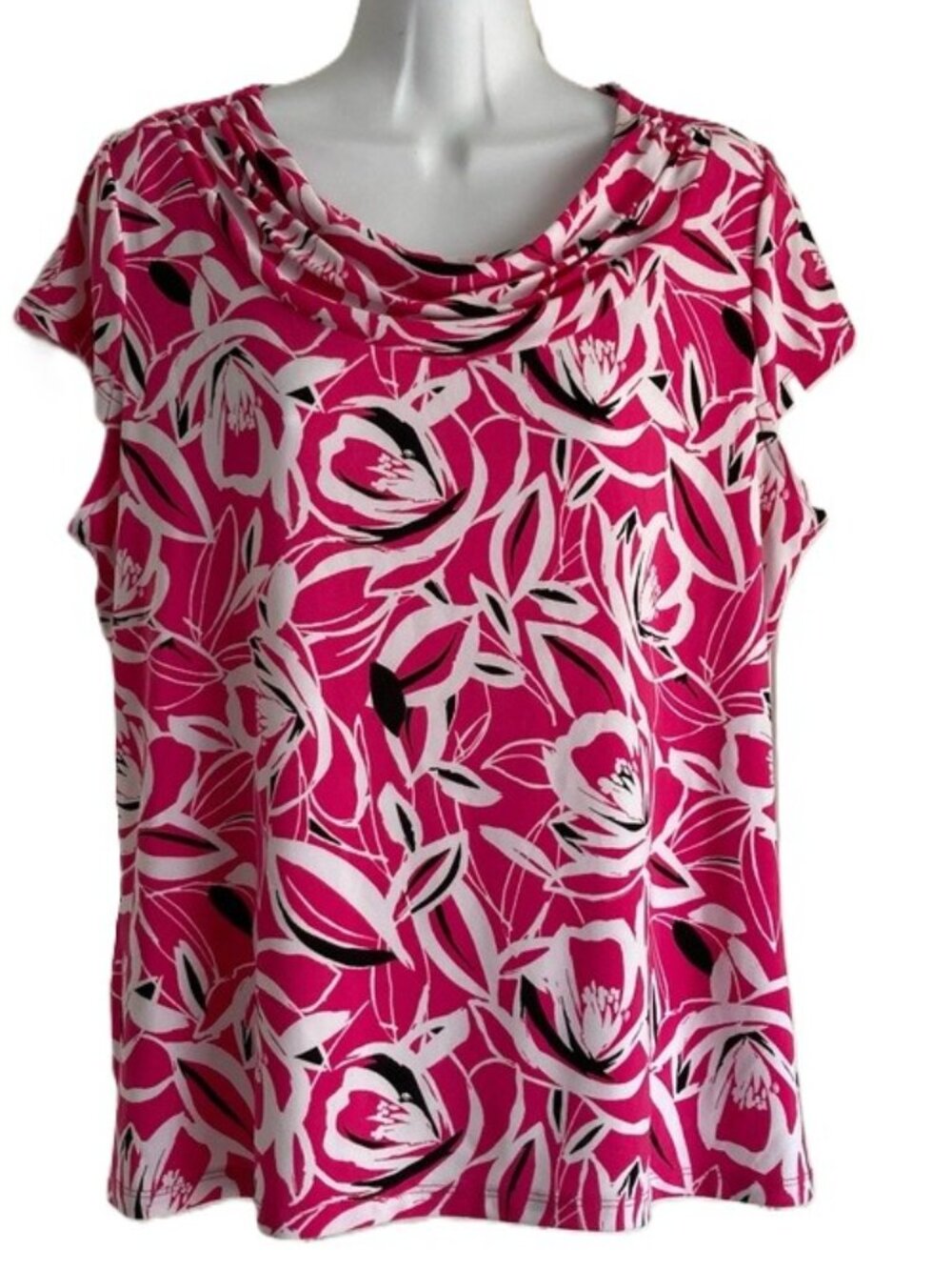 BLACK LABEL Evan Picone Pink Floral Cowl Neck Blouse Womens Large